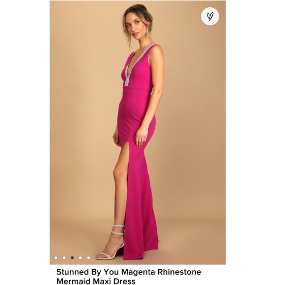 LULUS sz XL Stunned By You Mermaid Maxi Dress Rhinestone Deep VNeck Stretch NEW - Picture 7 of 16